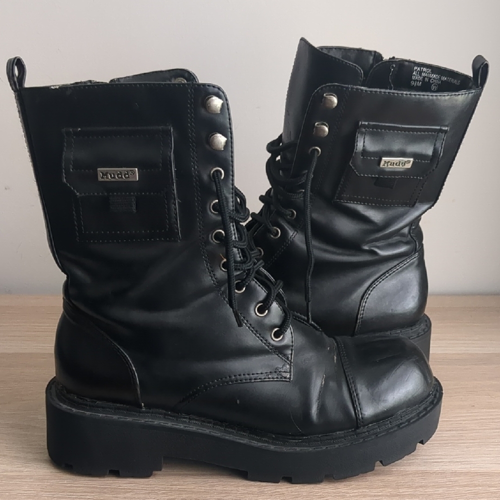 MUDD Black Combat Moto Platform Boots